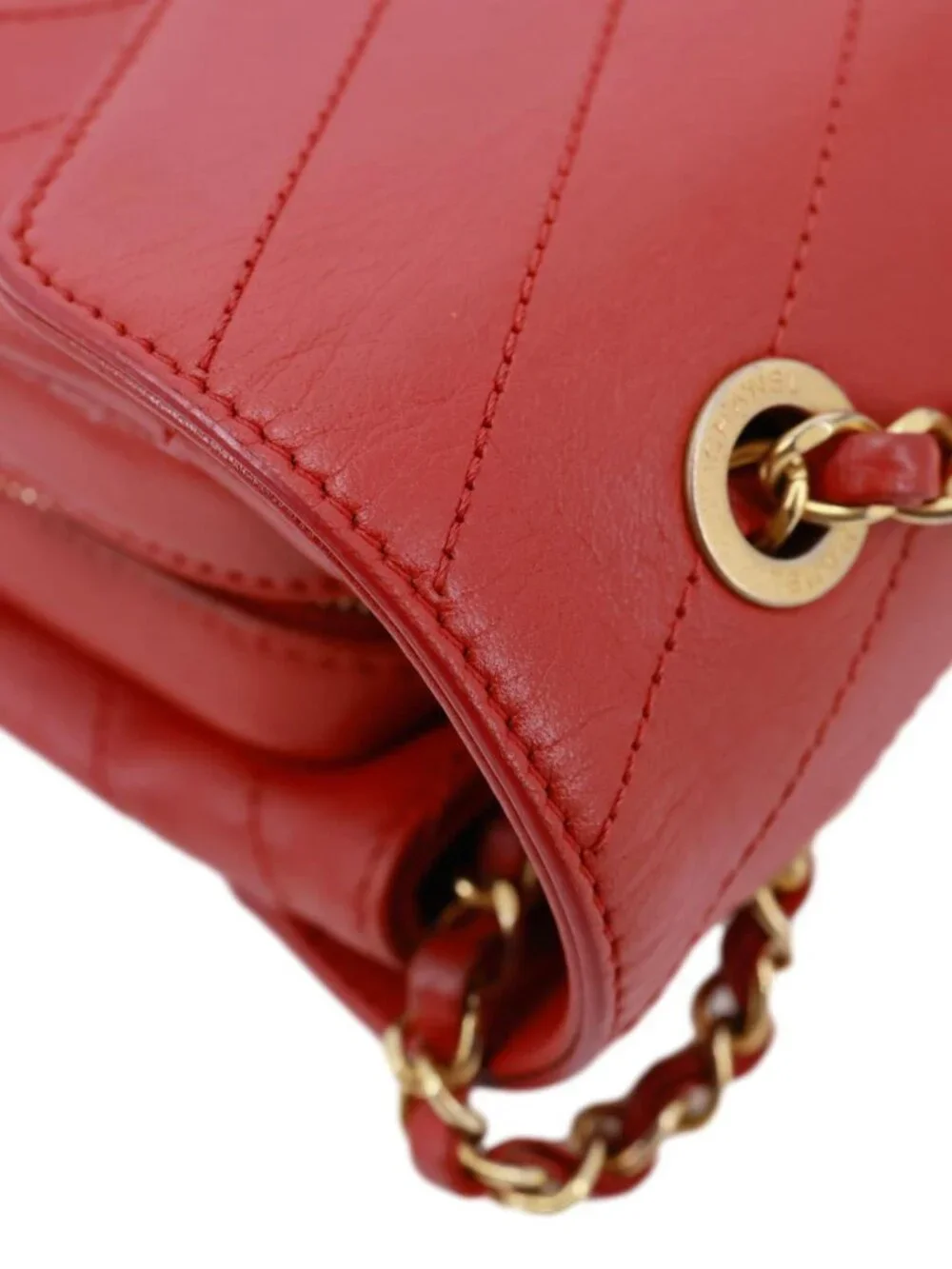 Chanel Envelope Flap Lambskin Chevron Stitched Leather Crossbody Bag Red